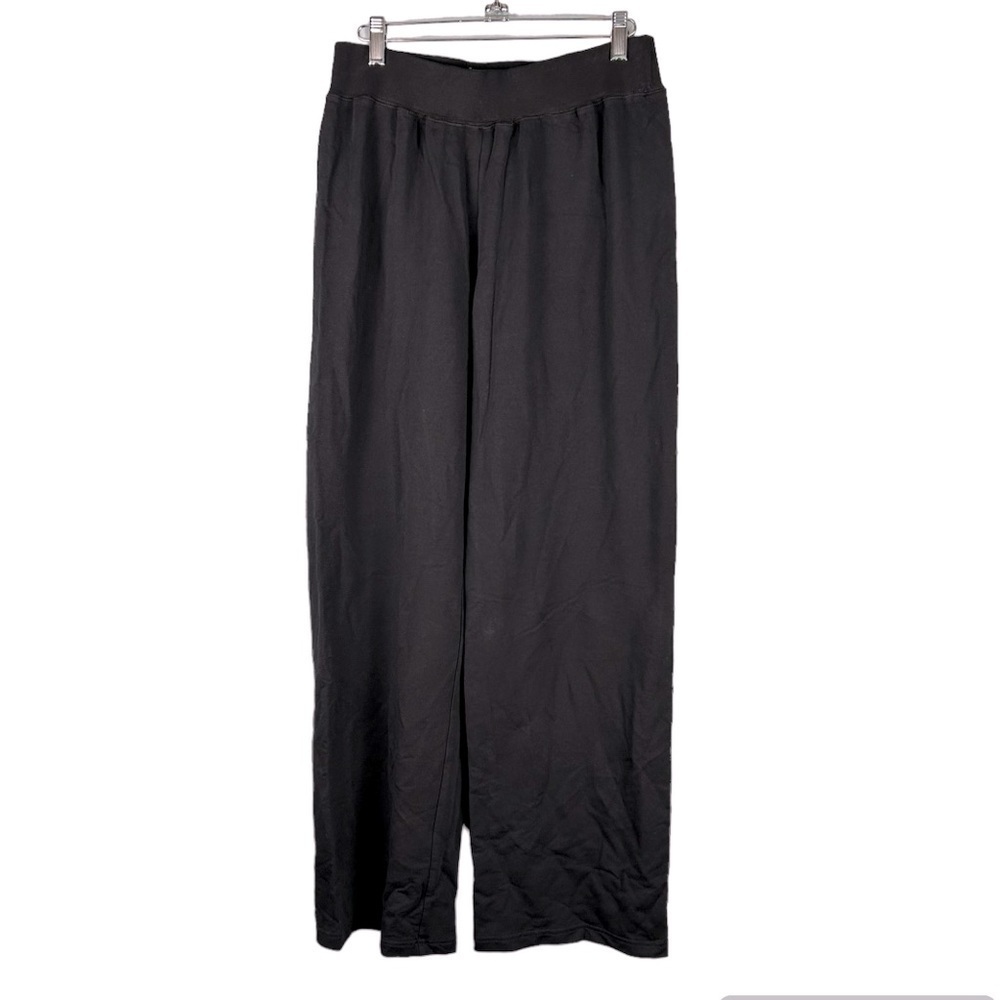 Chico's Zenergy Black Wide Leg Embroidered Jersey Cotton Pants Women's Size 1